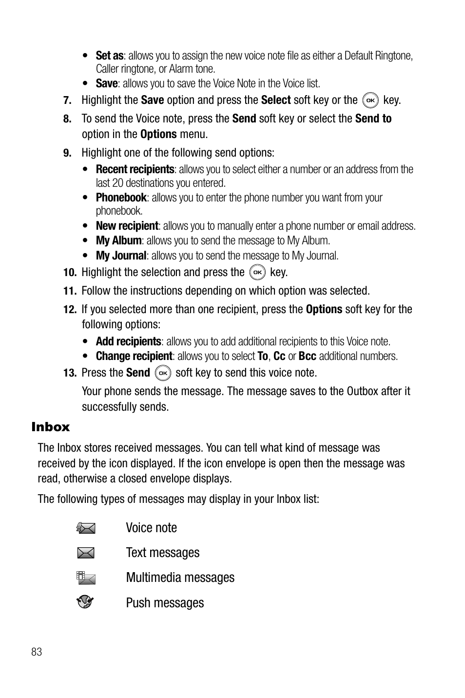 Inbox | Samsung SGH-T739TSATMB User Manual | Page 86 / 195