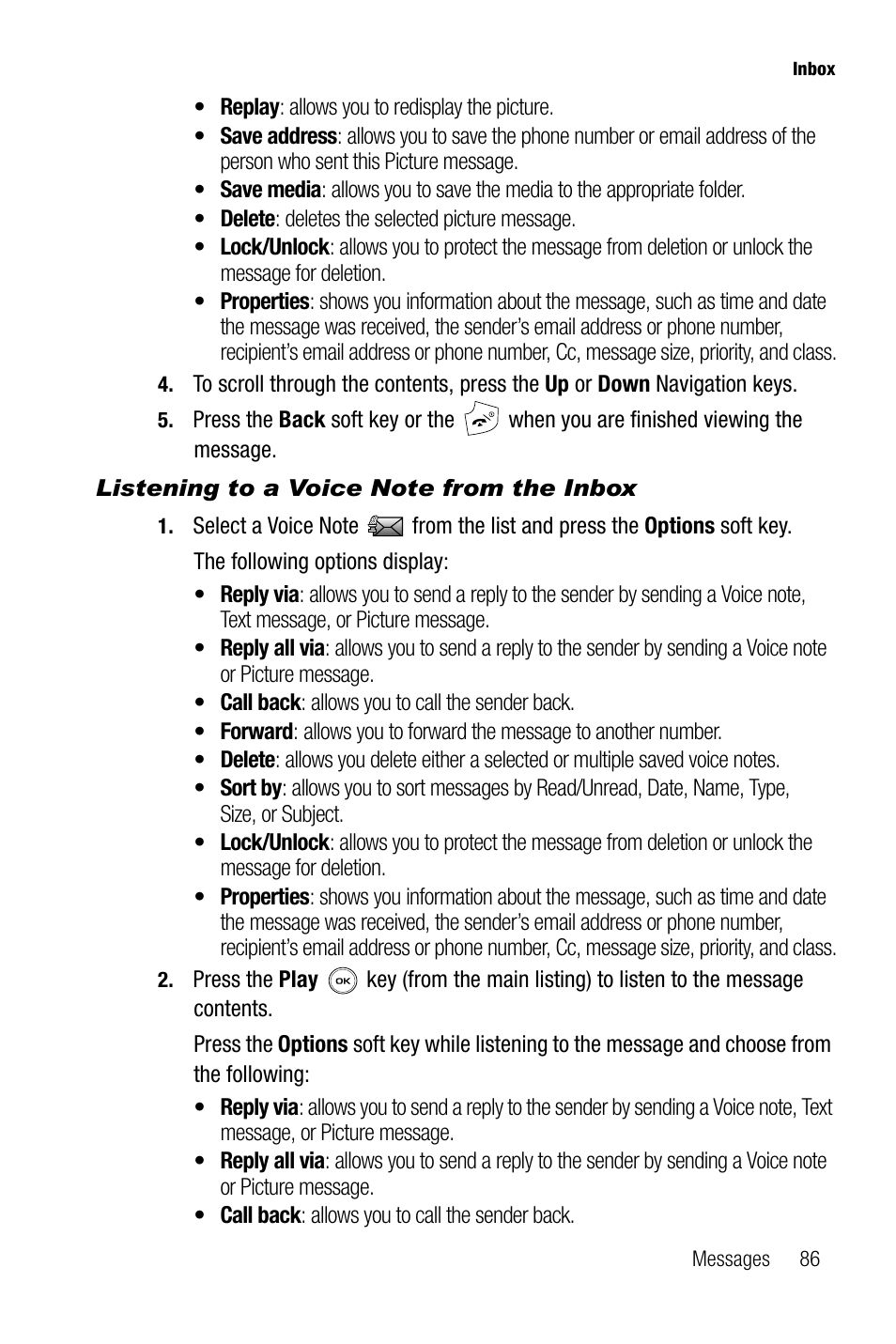 Listening to a voice note from the inbox | Samsung SGH-T739TSATMB User Manual | Page 89 / 195