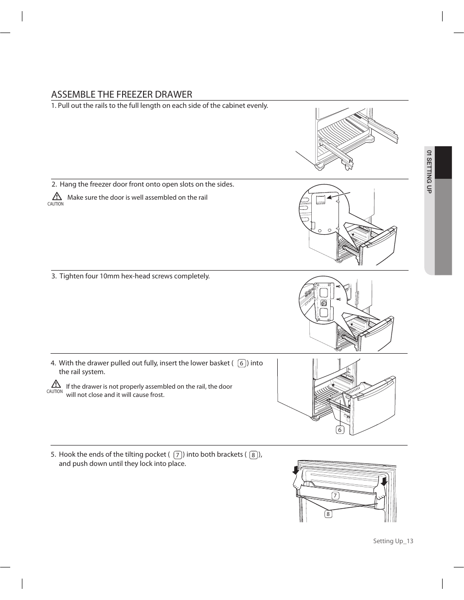 Assemble the freezer drawer | Samsung RF263AERS-XAA User Manual | Page 13 / 80