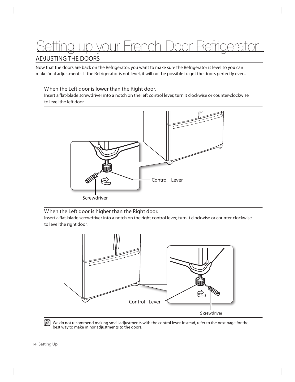 Setting up your french door refrigerator | Samsung RF263AERS-XAA User Manual | Page 14 / 80