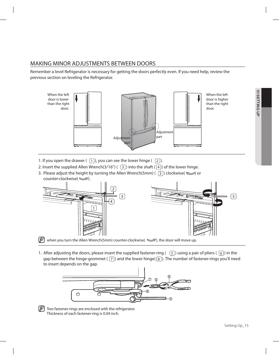 Making minor adjustments between doors | Samsung RF263AERS-XAA User Manual | Page 15 / 80