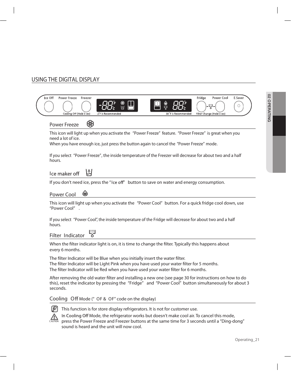 Using the digital display | Samsung RF263AERS-XAA User Manual | Page 21 / 80