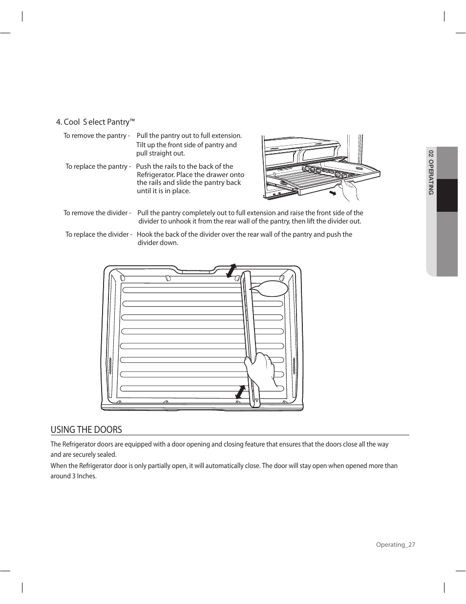 Using the doors, Cool s elect pantry | Samsung RF263AERS-XAA User Manual | Page 27 / 80
