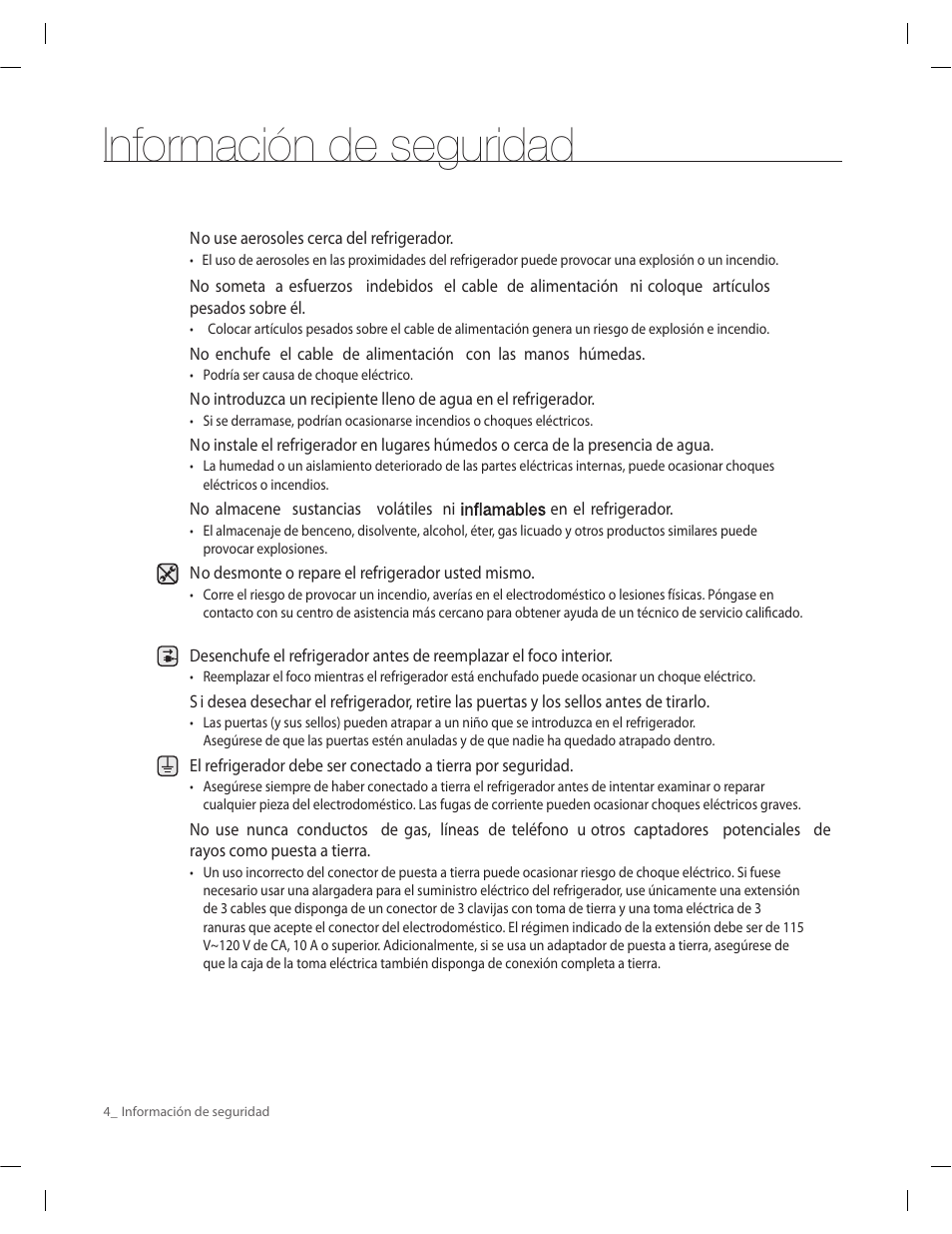 Información de seguridad | Samsung RF263AERS-XAA User Manual | Page 44 / 80