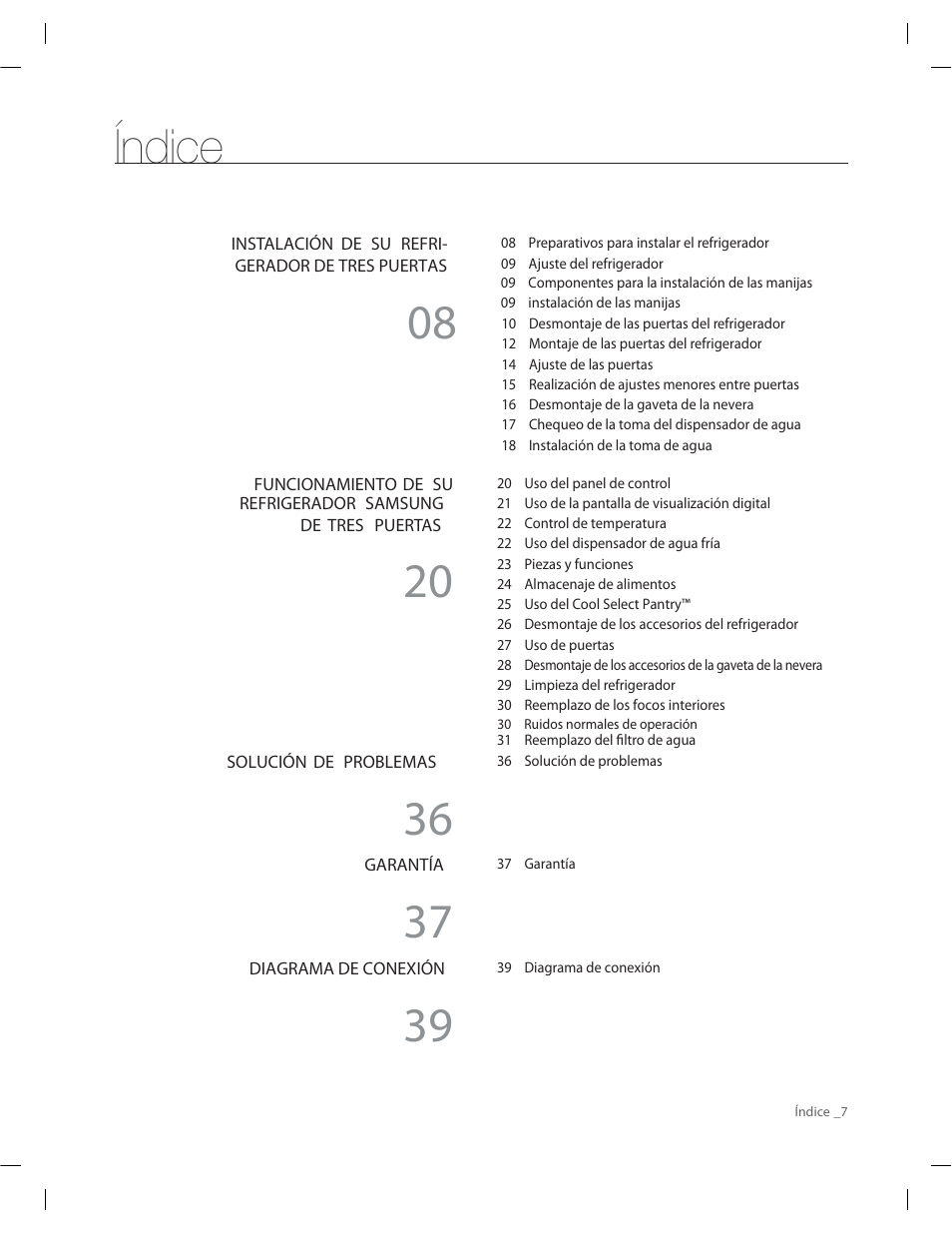 Índice | Samsung RF263AERS-XAA User Manual | Page 47 / 80