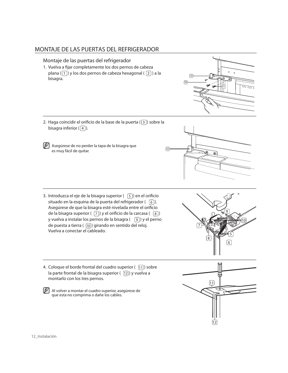 Montaje de las puertas del refrigerador | Samsung RF263AERS-XAA User Manual | Page 52 / 80