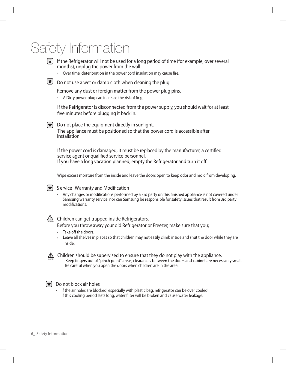 Safety information | Samsung RF263AERS-XAA User Manual | Page 6 / 80