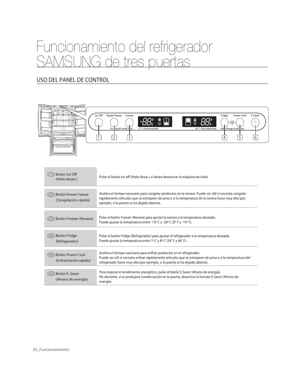 Uso del panel de control | Samsung RF263AERS-XAA User Manual | Page 60 / 80
