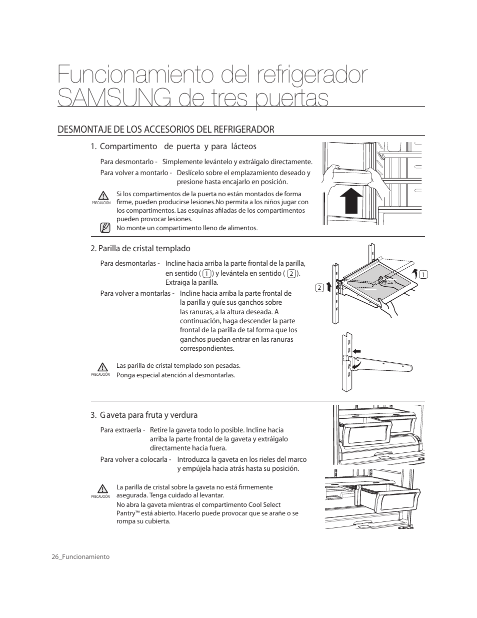 Desmontaje de los accesorios del refrigerador | Samsung RF263AERS-XAA User Manual | Page 66 / 80