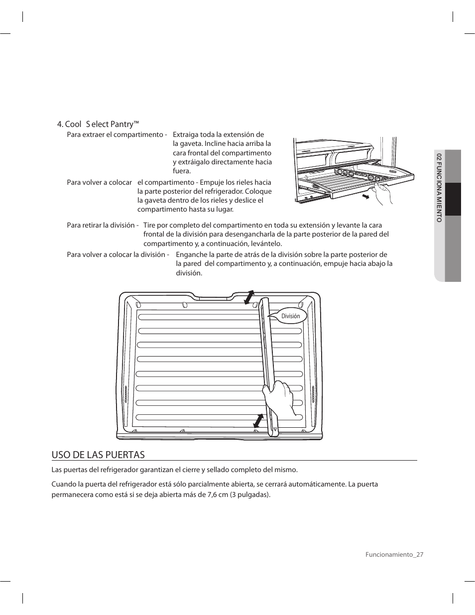 Uso de las puertas, Cool s elect pantry | Samsung RF263AERS-XAA User Manual | Page 67 / 80