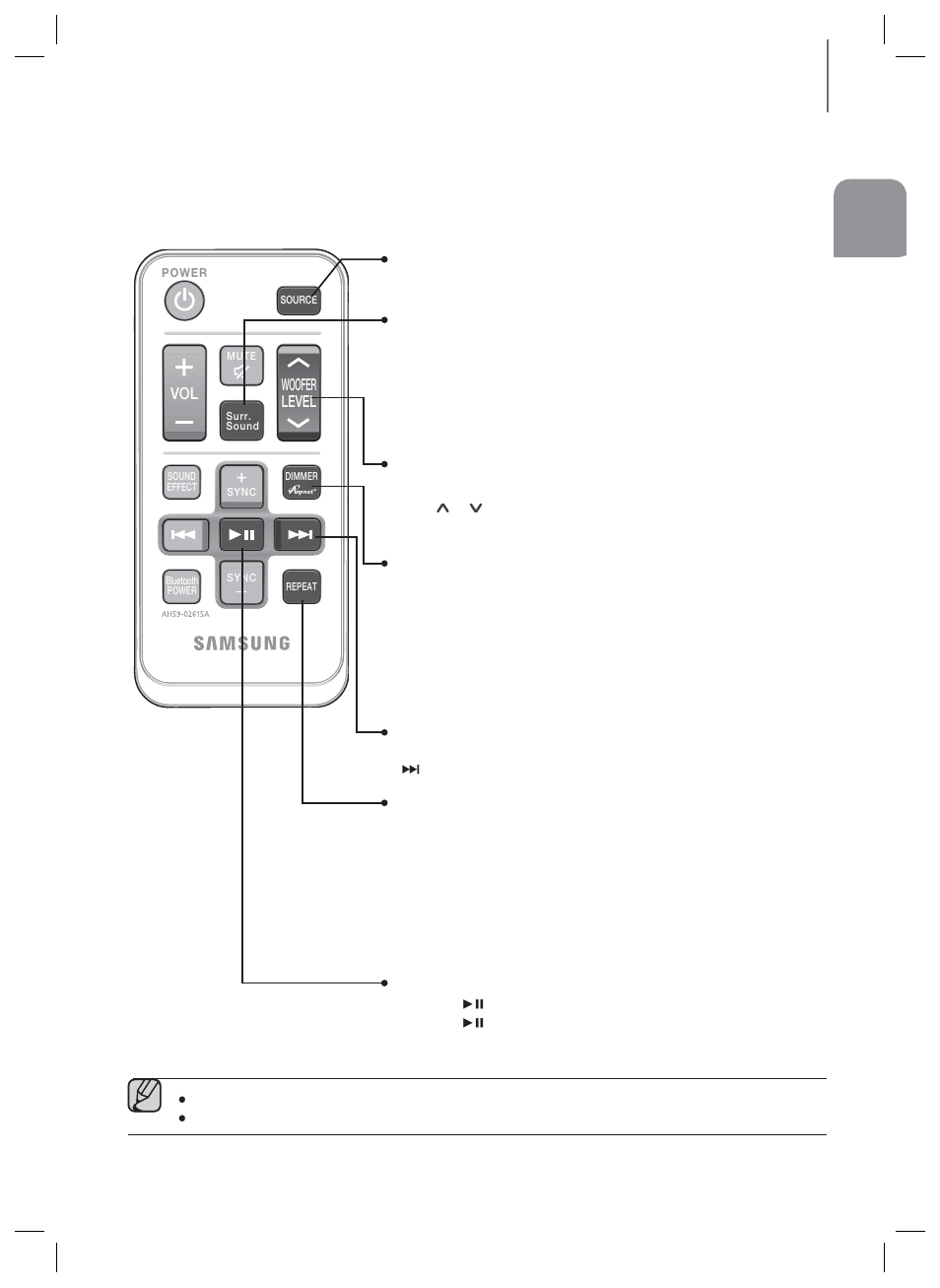 Remote control, Tour and using the remote control, 11 installation | Samsung HW-H600-ZA User Manual | Page 9 / 24