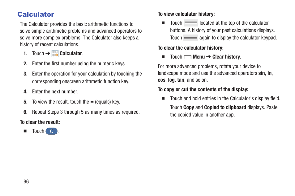 Calculator | Samsung SM-T217AZKAATT User Manual | Page 102 / 158