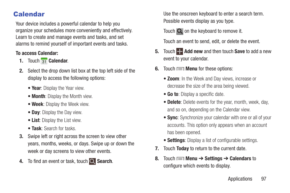 Calendar | Samsung SM-T217AZKAATT User Manual | Page 103 / 158