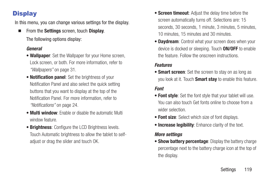 Display, For more | Samsung SM-T217AZKAATT User Manual | Page 125 / 158
