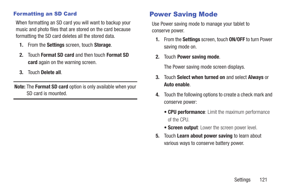 Power saving mode | Samsung SM-T217AZKAATT User Manual | Page 127 / 158
