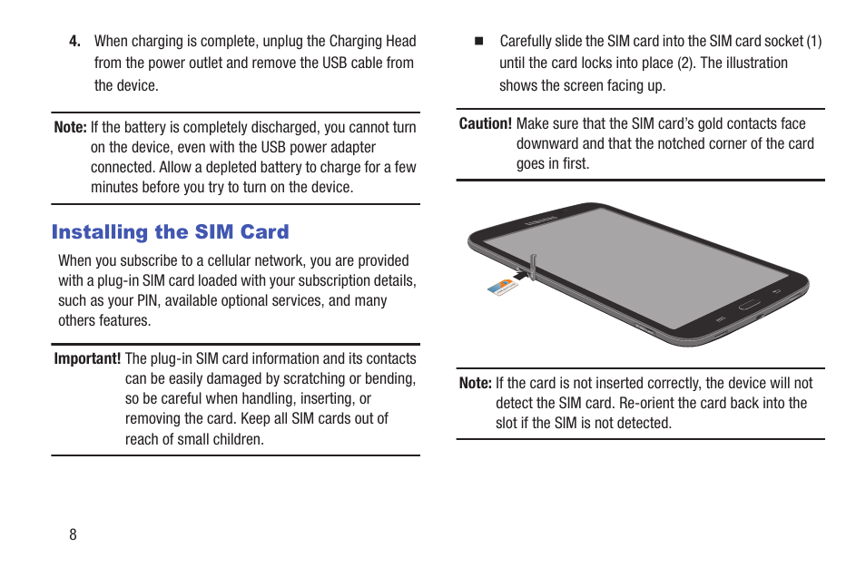 Installing the sim card | Samsung SM-T217AZKAATT User Manual | Page 14 / 158