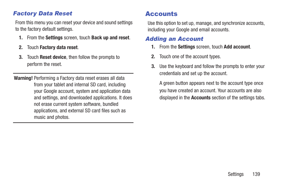 Accounts | Samsung SM-T217AZKAATT User Manual | Page 145 / 158