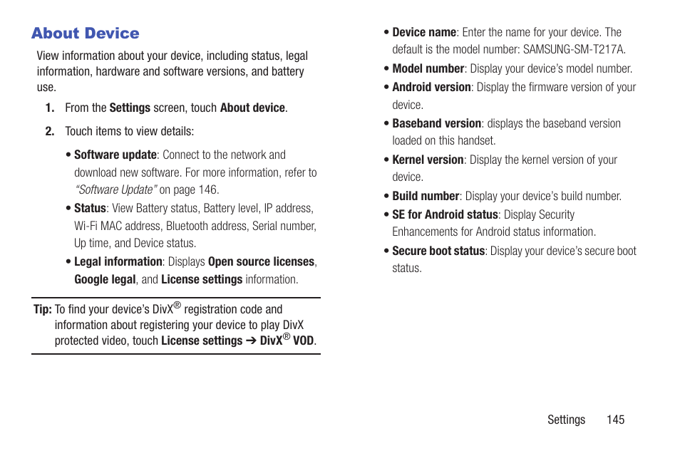 About device | Samsung SM-T217AZKAATT User Manual | Page 151 / 158