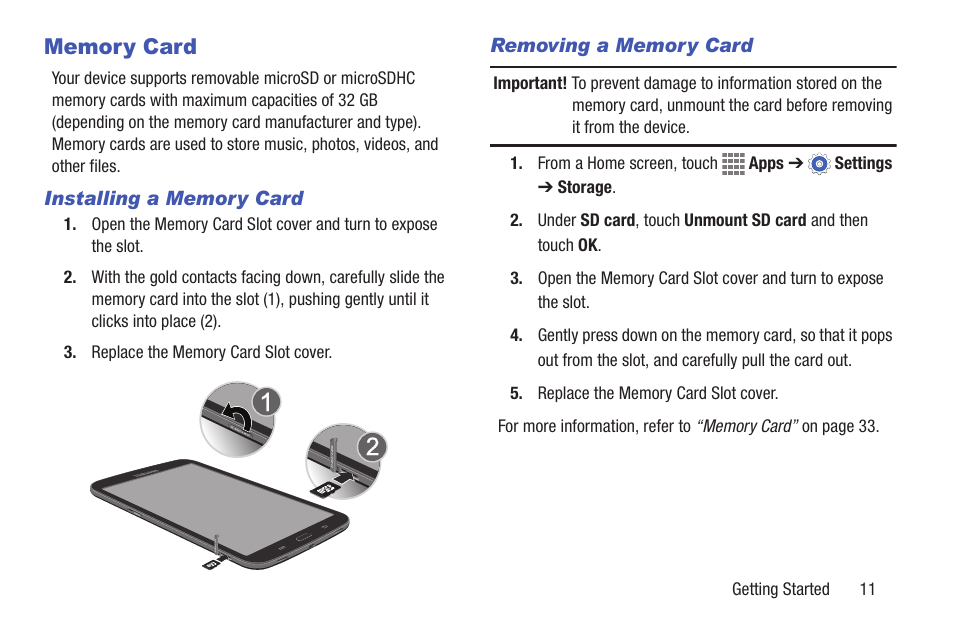 Memory card | Samsung SM-T217AZKAATT User Manual | Page 17 / 158