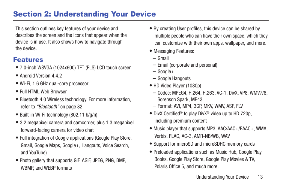 Section 2: understanding your device, Features | Samsung SM-T217AZKAATT User Manual | Page 19 / 158