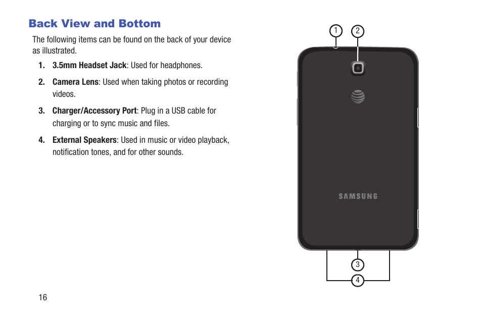 Back view and bottom | Samsung SM-T217AZKAATT User Manual | Page 22 / 158
