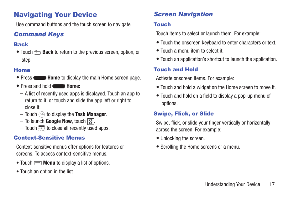 Navigating your device | Samsung SM-T217AZKAATT User Manual | Page 23 / 158