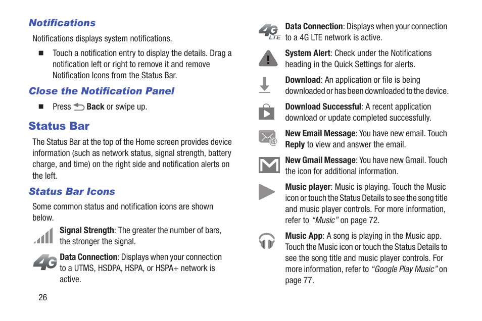 Status bar | Samsung SM-T217AZKAATT User Manual | Page 32 / 158