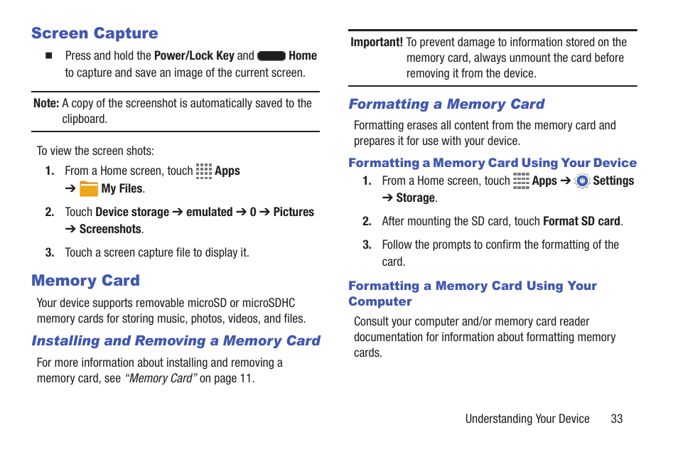 Screen capture, Memory card, Screen capture memory card | Samsung SM-T217AZKAATT User Manual | Page 39 / 158