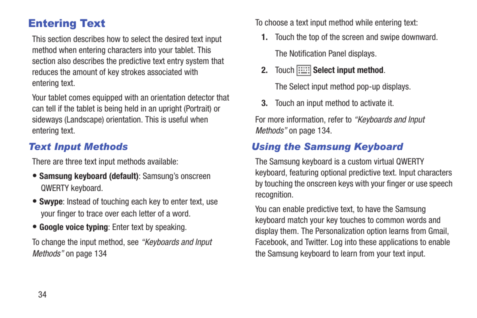 Entering text | Samsung SM-T217AZKAATT User Manual | Page 40 / 158