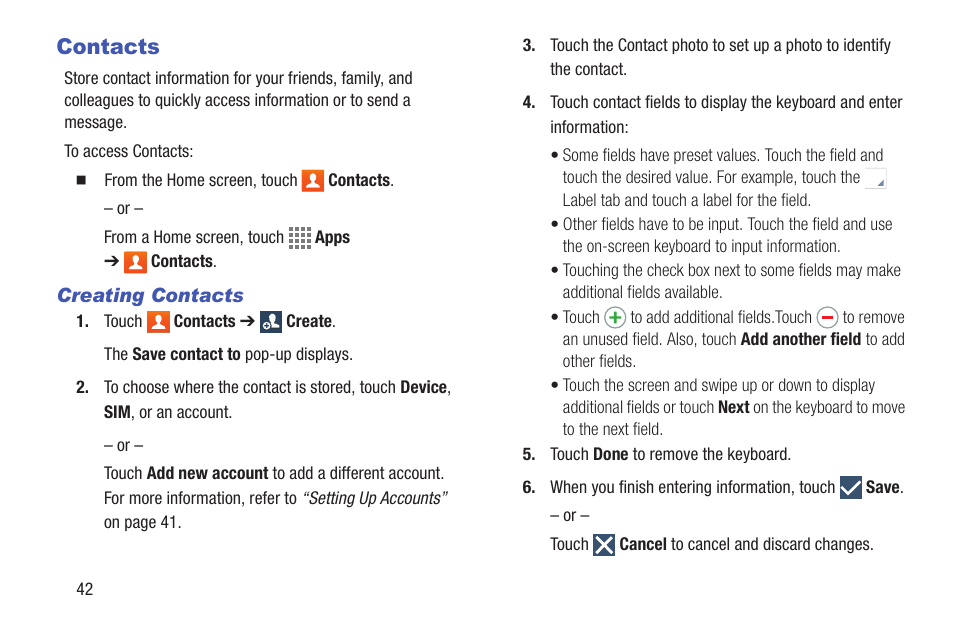 Contacts | Samsung SM-T217AZKAATT User Manual | Page 48 / 158