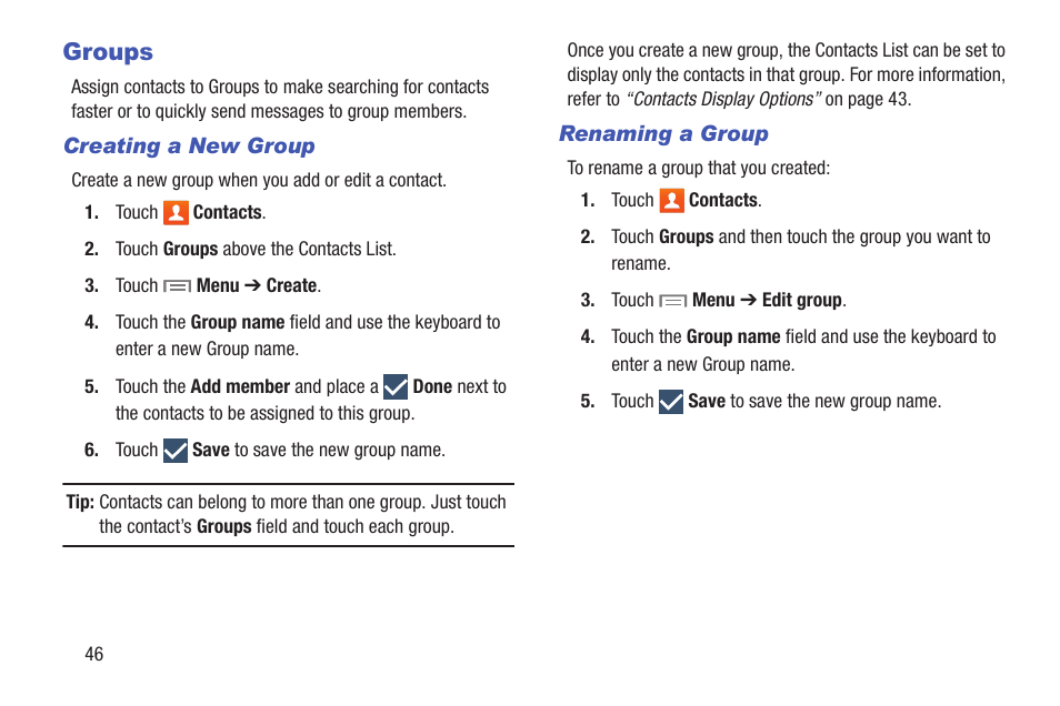 Groups, Oup. for more information, refer to | Samsung SM-T217AZKAATT User Manual | Page 52 / 158