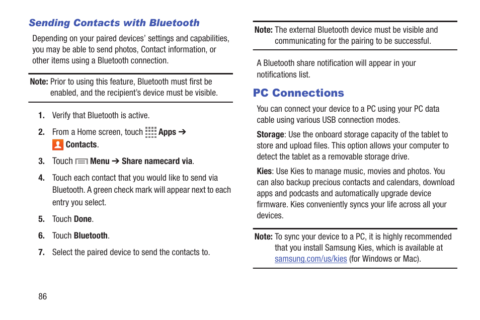 Pc connections | Samsung SM-T217AZKAATT User Manual | Page 92 / 158