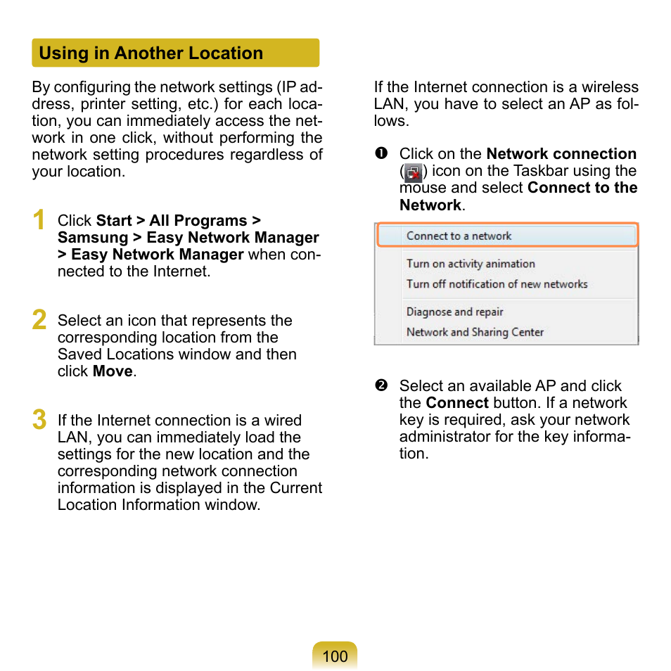 Using in another location | Samsung NP-Q1-V000-SEA User Manual | Page 100 / 204