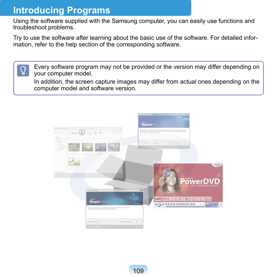 Introducing programs | Samsung NP-Q1-V000-SEA User Manual | Page 109 / 204