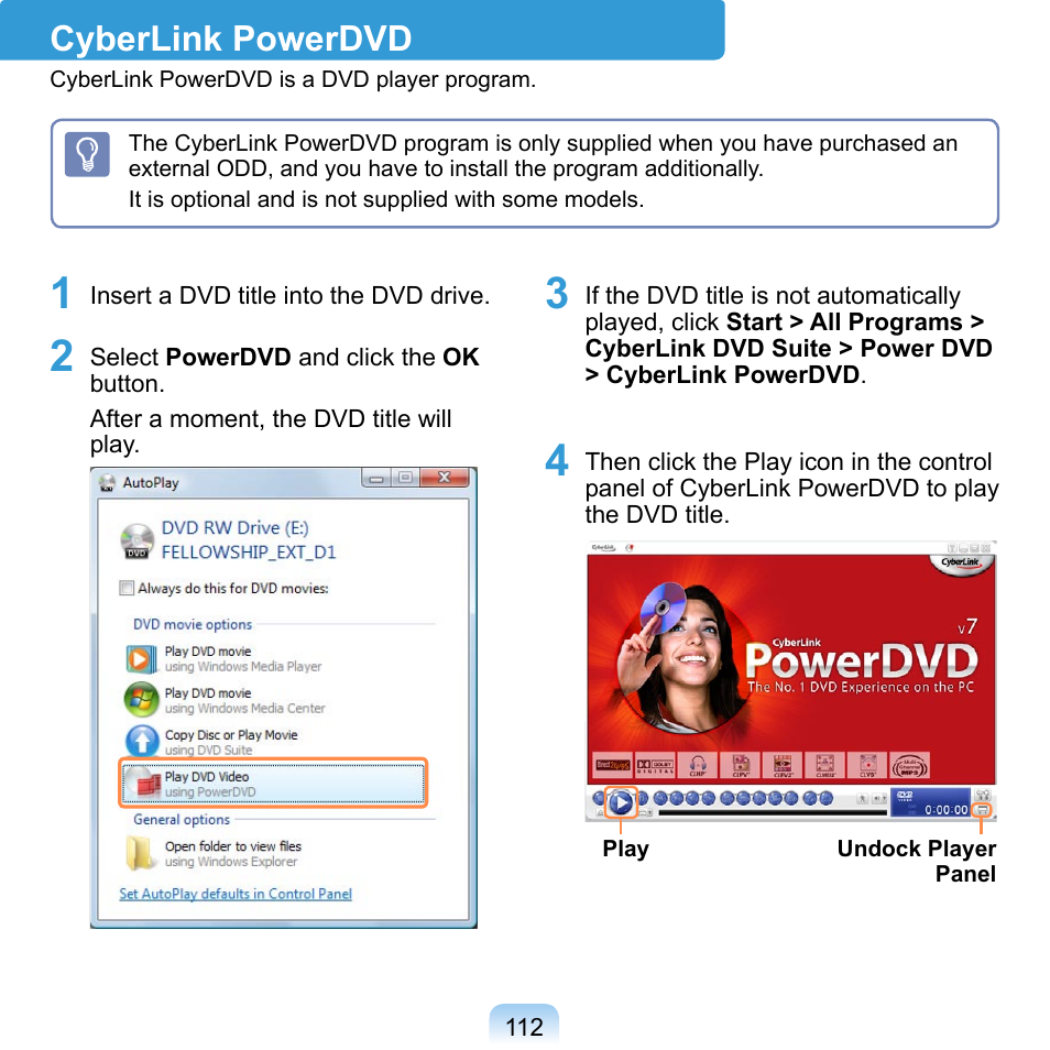 Cyberlink powerdvd, P.112 | Samsung NP-Q1-V000-SEA User Manual | Page 112 / 204