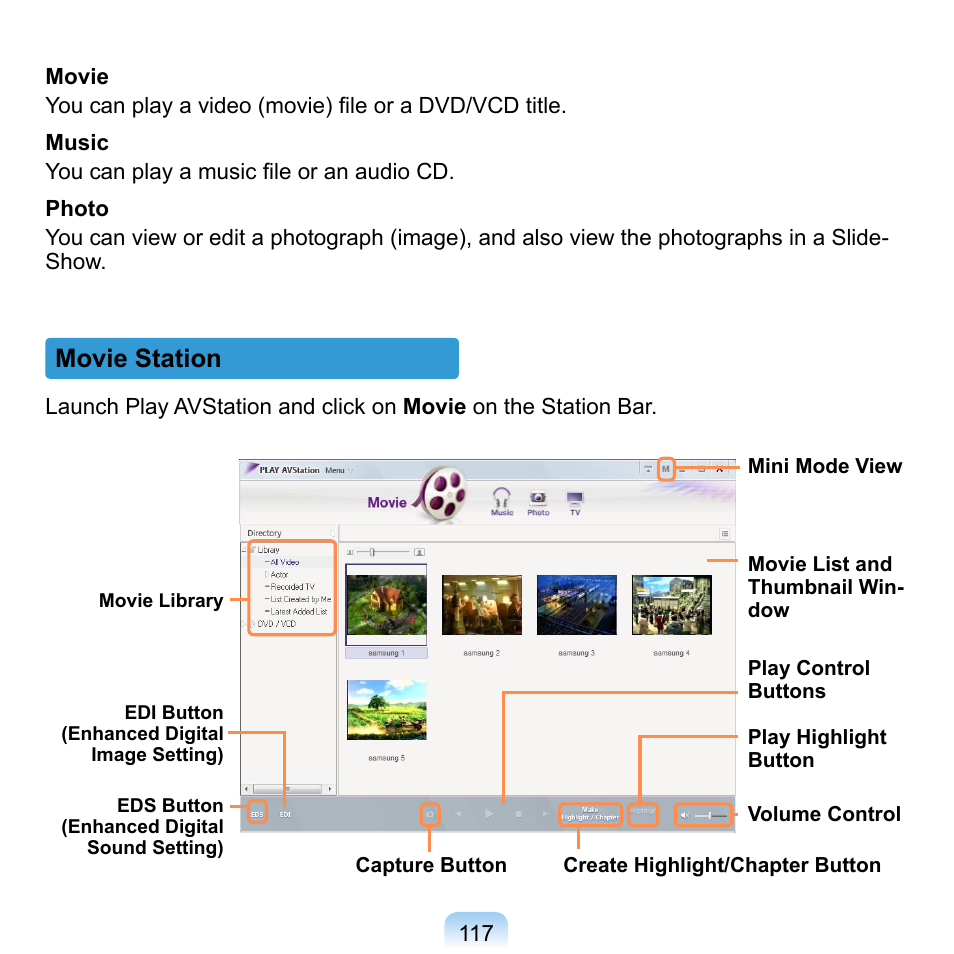 Movie station | Samsung NP-Q1-V000-SEA User Manual | Page 117 / 204