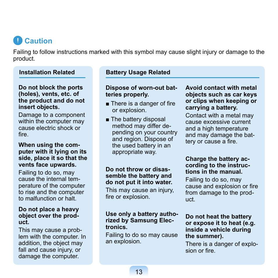 Caution | Samsung NP-Q1-V000-SEA User Manual | Page 13 / 204