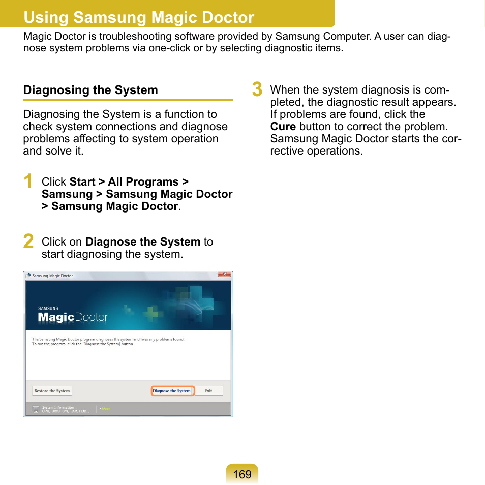Using samsung magic doctor | Samsung NP-Q1-V000-SEA User Manual | Page 169 / 204