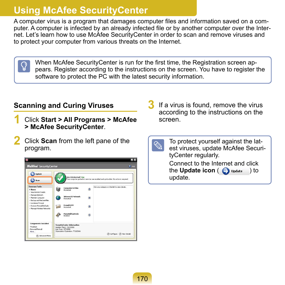 Using mcafee securitycenter | Samsung NP-Q1-V000-SEA User Manual | Page 170 / 204