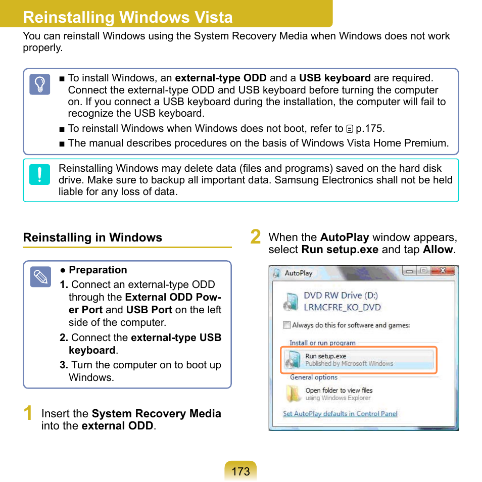 Reinstalling windows vista | Samsung NP-Q1-V000-SEA User Manual | Page 173 / 204