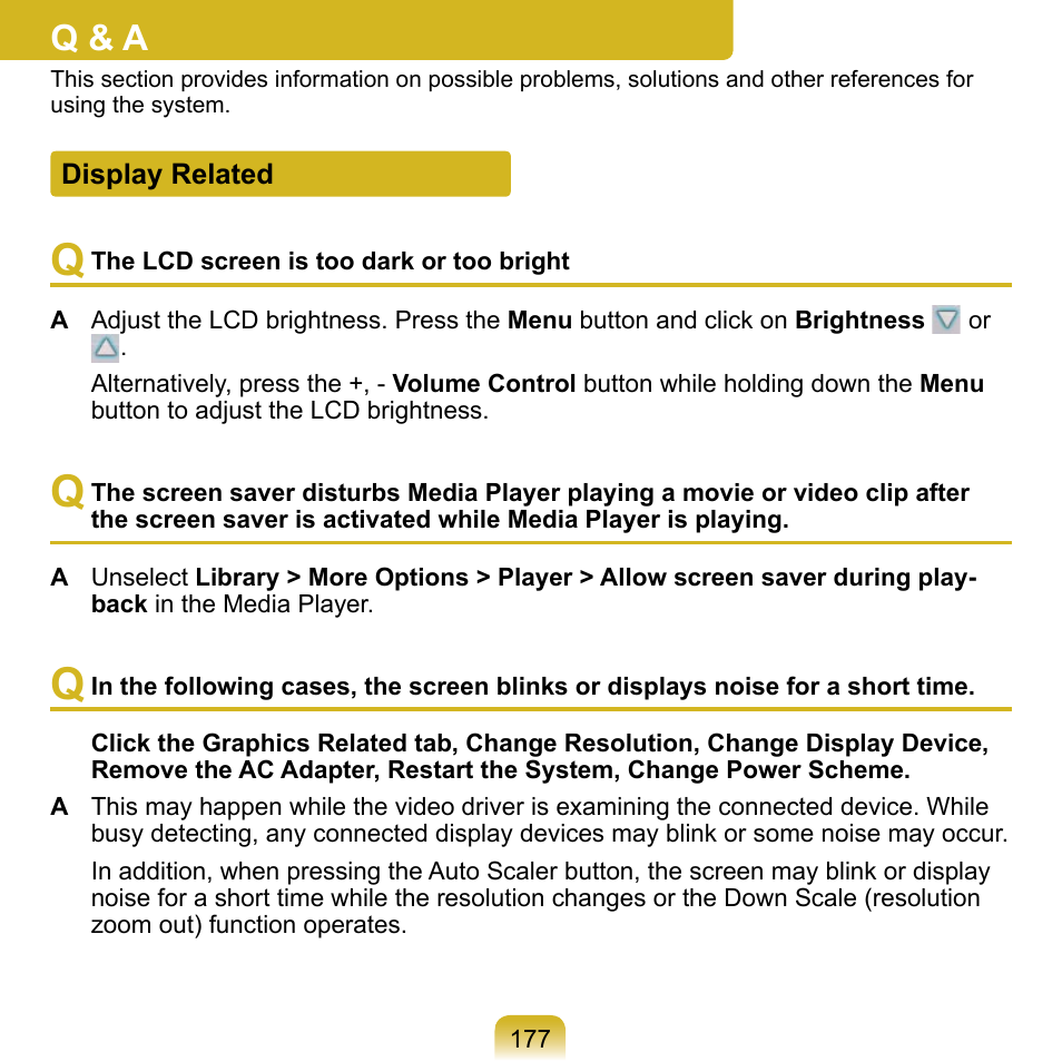 Q & a, Display related | Samsung NP-Q1-V000-SEA User Manual | Page 177 / 204