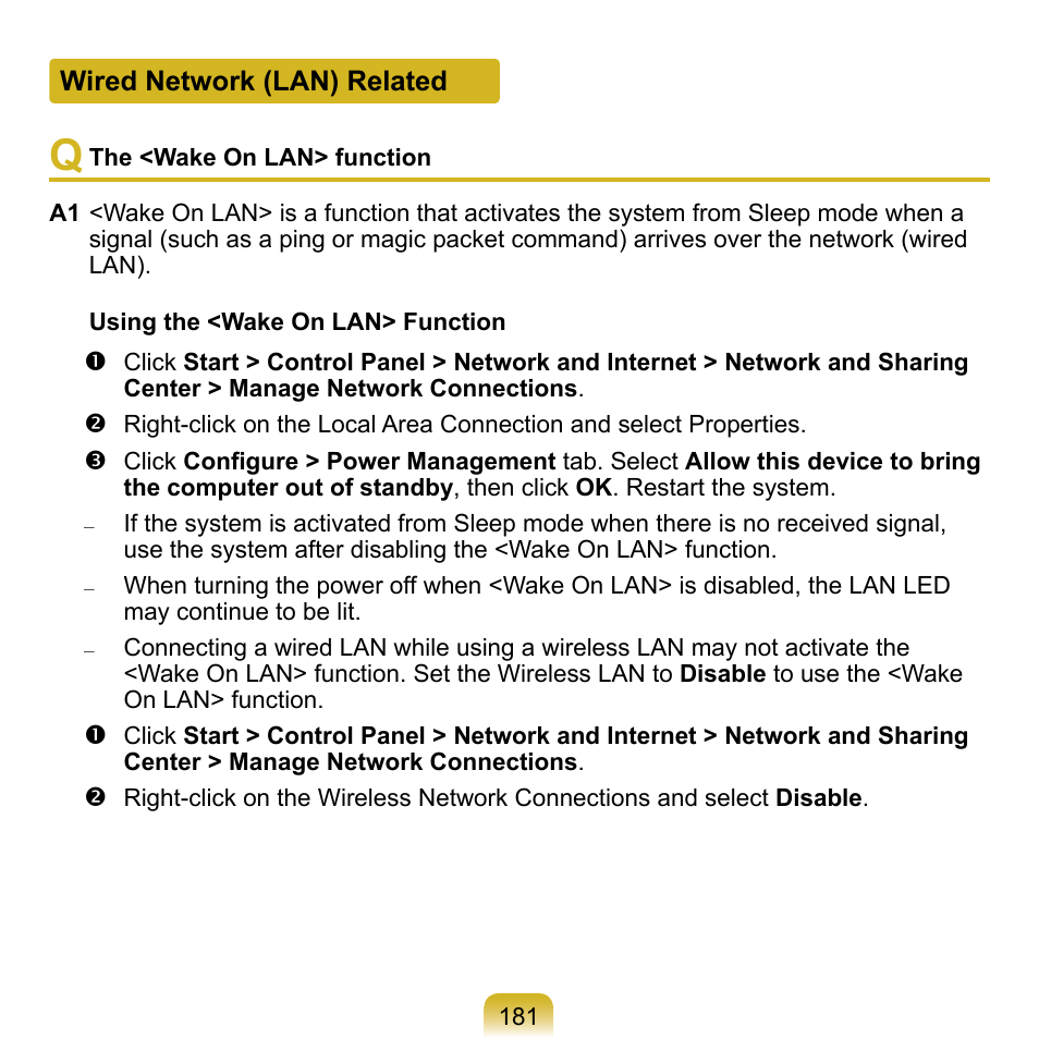 Wired network (lan) related | Samsung NP-Q1-V000-SEA User Manual | Page 181 / 204