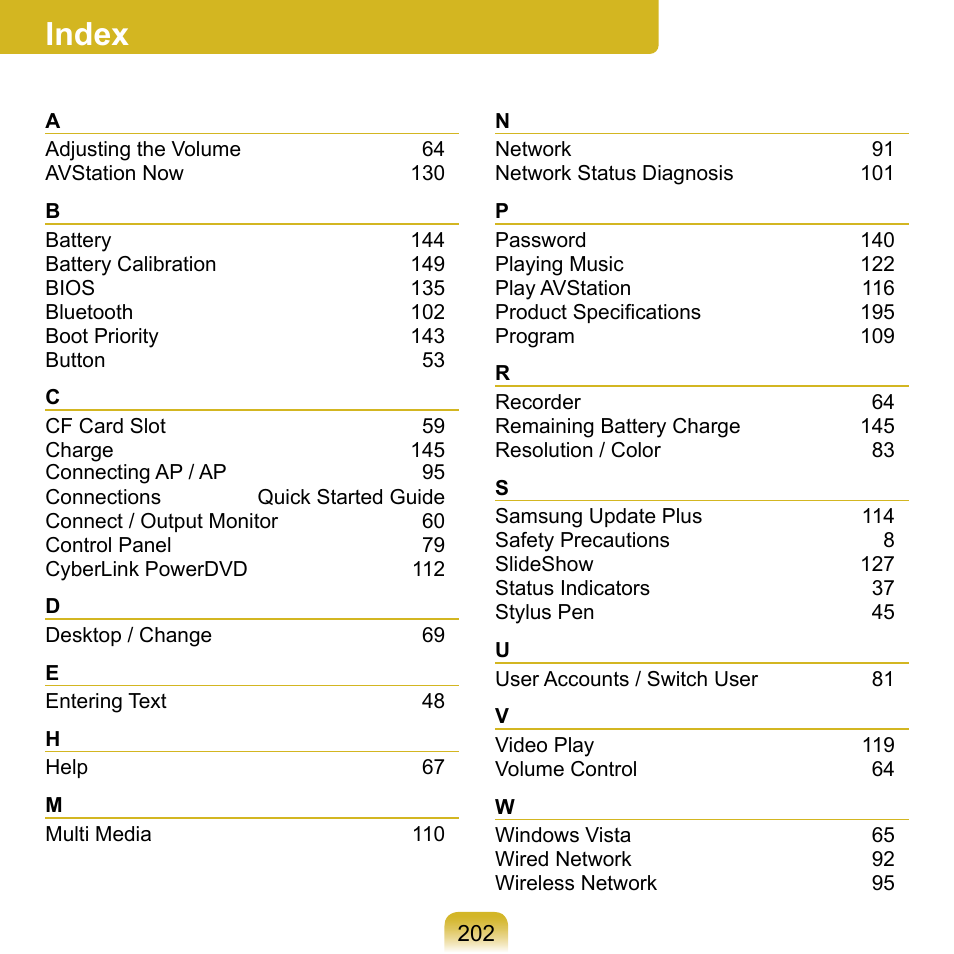 Index | Samsung NP-Q1-V000-SEA User Manual | Page 202 / 204