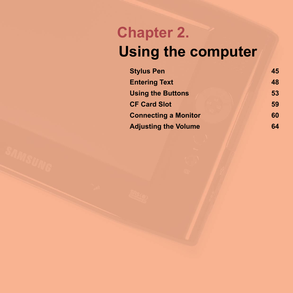 Chapter 2. using the computer | Samsung NP-Q1-V000-SEA User Manual | Page 44 / 204