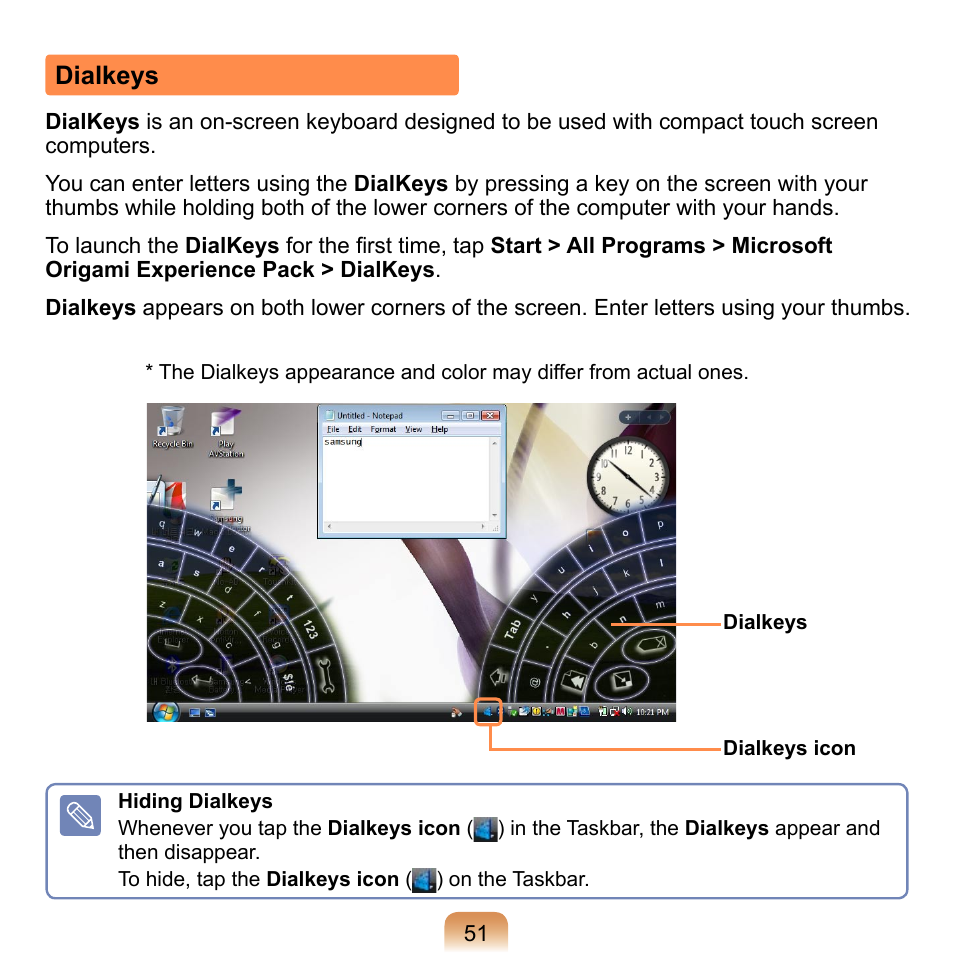 Dialkeys | Samsung NP-Q1-V000-SEA User Manual | Page 51 / 204