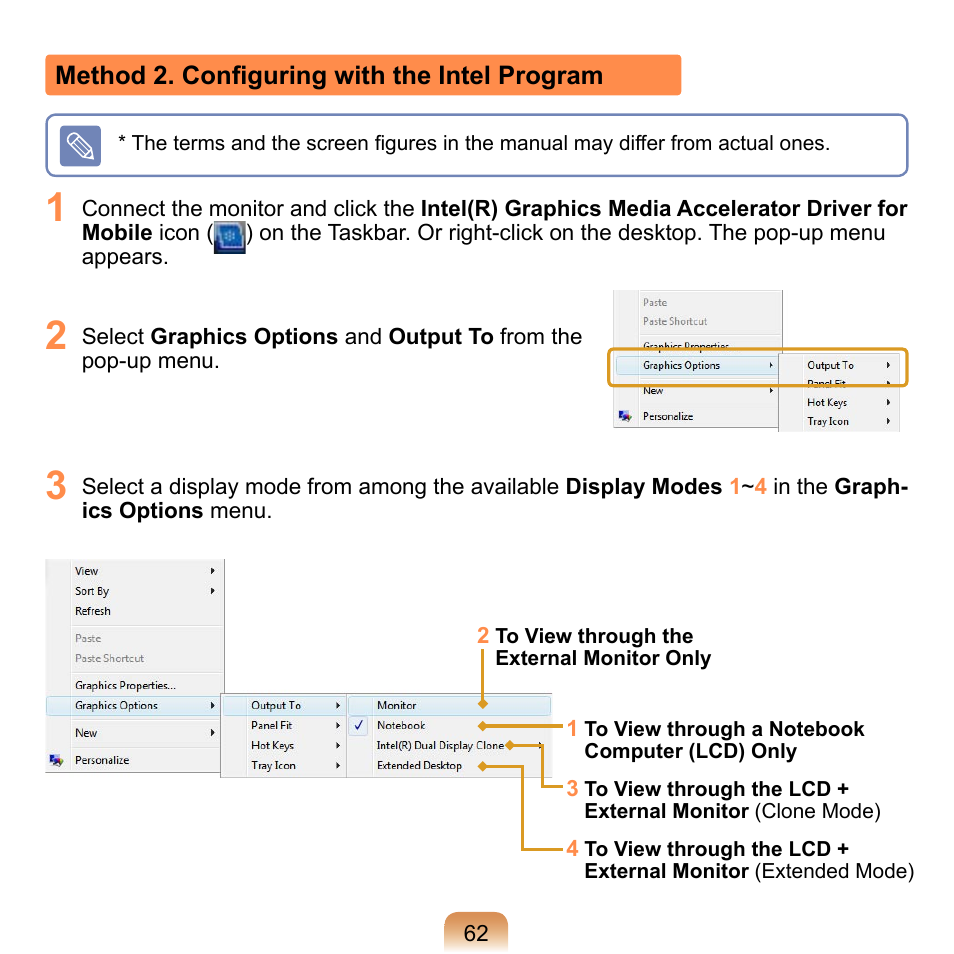 Method 2. configuring with the intel program | Samsung NP-Q1-V000-SEA User Manual | Page 62 / 204