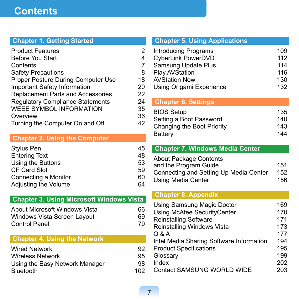Samsung NP-Q1-V000-SEA User Manual | Page 7 / 204