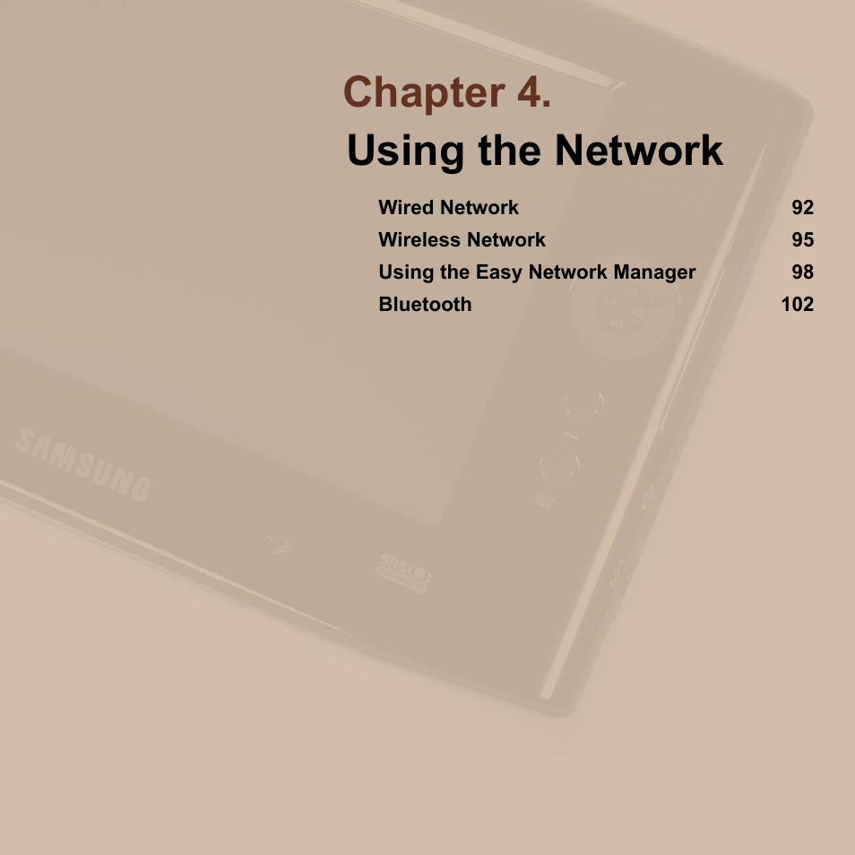 Chapter 4. using the network, Wired network, Using the network | Chapter 4 | Samsung NP-Q1-V000-SEA User Manual | Page 91 / 204