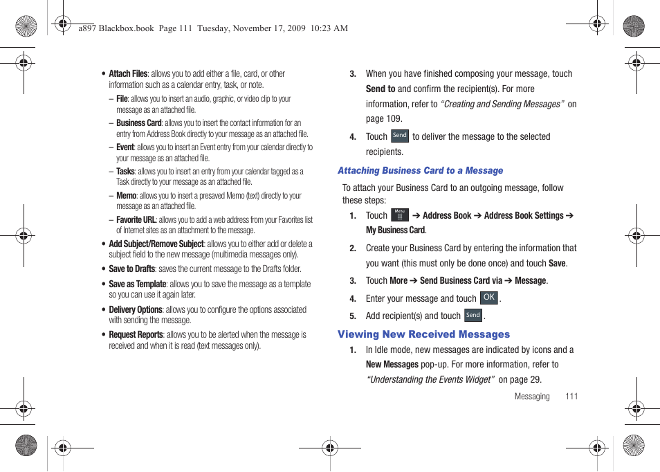 Viewing new received messages | Samsung SGH-A897ZKAATT User Manual | Page 115 / 202