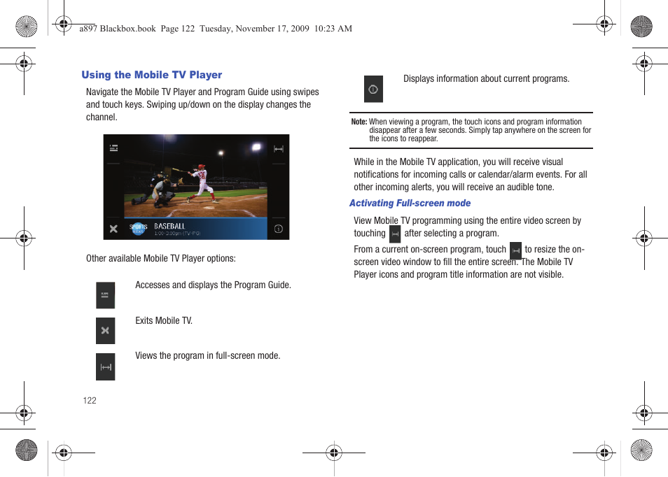 Using the mobile tv player | Samsung SGH-A897ZKAATT User Manual | Page 126 / 202